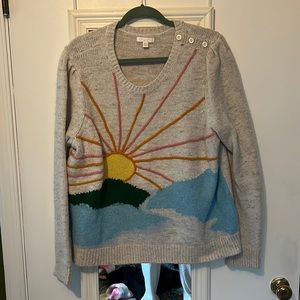 Lauren Conrad beige sweater with embroidered sunrise design
